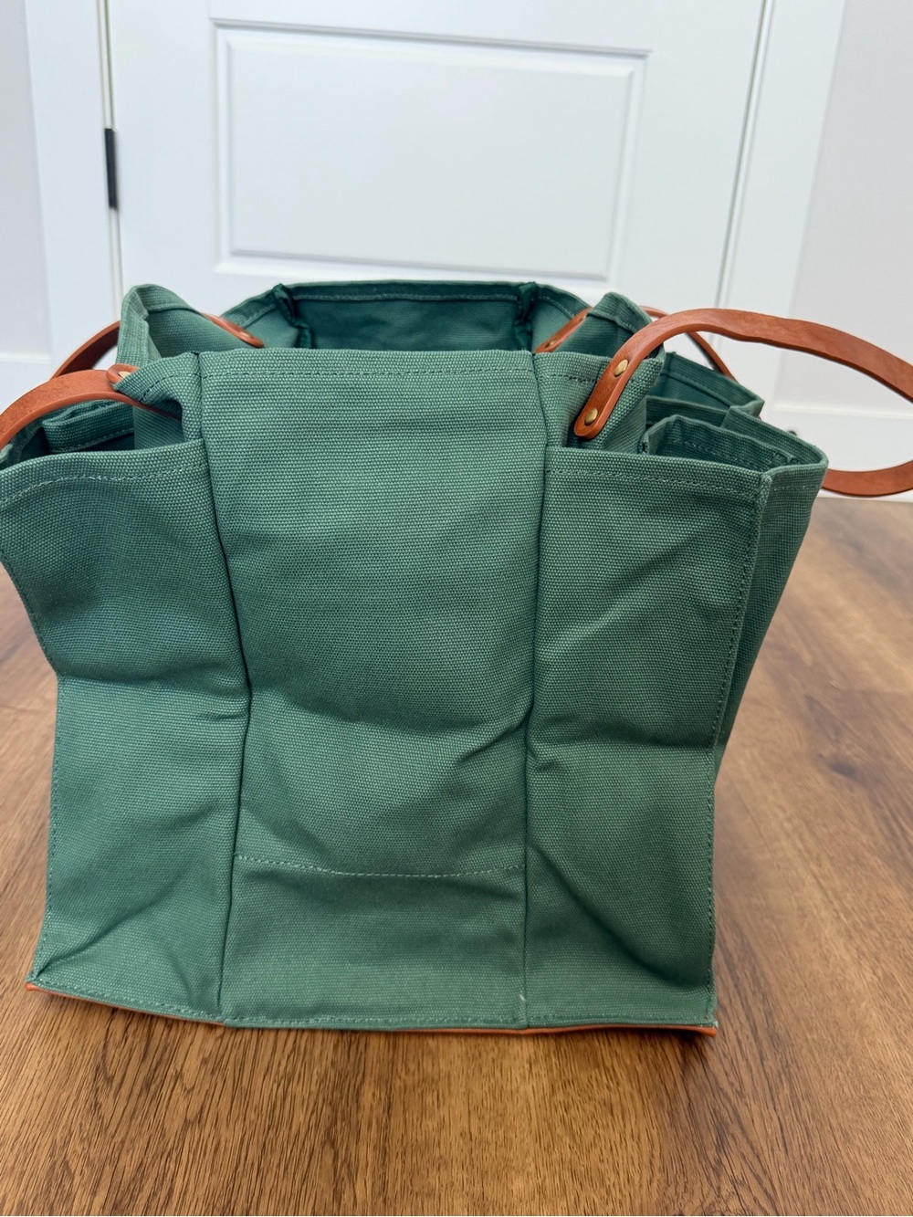 Forest Green Canvas Tote with Leather Handles